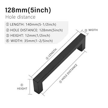 Redunest Cabinet Pulls Matte Black Cabinet Handles Square Drawer Pulls, 10 Pack 5 Inch Stainless Ste...