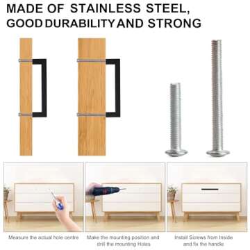 Redunest Cabinet Pulls Matte Black Cabinet Handles Square Drawer Pulls, 10 Pack 5 Inch Stainless Steel Kitchen Door Cupboard Cabinet Handles, Drawer Hardware Handles, 128mm Hole Centers