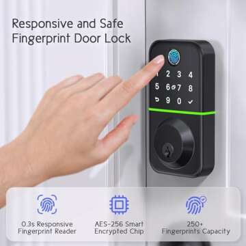 Keypad Door Lock with Handle Set: Fingerprint Deadbolt Smart Lock with 2 Levers - APP Controlled Keyless Entry Door Lock - Waterproof Smart Locks for Front Door - Electronic Door Lock with Code