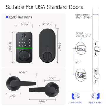 Keypad Door Lock with Handle Set: Fingerprint Deadbolt Smart Lock with 2 Levers - APP Controlled Keyless Entry Door Lock - Waterproof Smart Locks for Front Door - Electronic Door Lock with Code