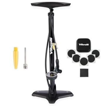 VIBRELLI Bike Floor Pump with Gauge & Puncture Kit - 160 PSI - Presta Valve Bike Pump Switches to Sc...