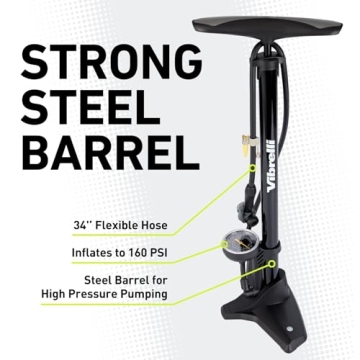 Vibrelli Floor Pump with Gauge - 160 PSI Dual Valve Pump