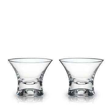 Viski Heavy Base Stemless Manhattan Glasses Set of 2 - Premium Crystal Cocktail Glass, Stemless Martini Glasses, Cocktail Glass Gift Set, 7 oz