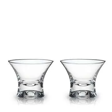 Viski Heavy Base Stemless Manhattan Glasses Set of 2 - Premium Crystal Cocktail Glass, Stemless Martini Glasses, Cocktail Glass Gift Set, 7 oz