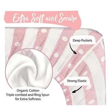 100% Organic Cotton Fitted Bassinet Sheets Fits Halo, Snoo, Uppababy, Ingenuity, Graco, Baby Trend, and All Other Standard Size Bassinets. 3 Pk