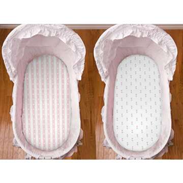 100% Organic Cotton Fitted Bassinet Sheets Fits Halo, Snoo, Uppababy, Ingenuity, Graco, Baby Trend, and All Other Standard Size Bassinets. 3 Pk