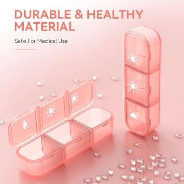 Pill Organizer 3 Times A Day, 7 Day Pill Box - GloDeals Weekly Pill Organizer, Portable Removable Daily Medicine Container Dispenser Case for Vitamin Fish Oil Supplement, Pink