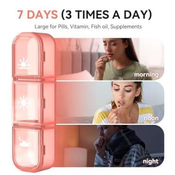 Pill Organizer 3 Times A Day, 7 Day Pill Box - GloDeals Weekly Pill Organizer, Portable Removable Daily Medicine Container Dispenser Case for Vitamin Fish Oil Supplement, Pink