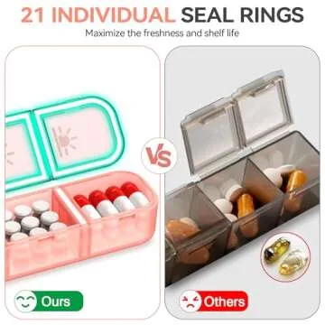 Pill Organizer 3 Times A Day, 7 Day Pill Box - GloDeals Weekly Pill Organizer, Portable Removable Daily Medicine Container Dispenser Case for Vitamin Fish Oil Supplement, Pink