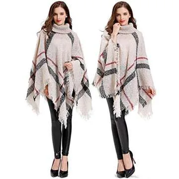 Stylish HITOP Women's Poncho - Cozy Turtleneck Design