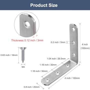 YEWLACA 10 Pcs L Bracket Corner Braces - Heavy Duty Stainless Steel