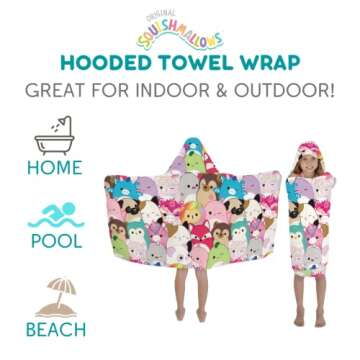 Squishmallows Kids Bath/Pool/Beach Soft Cotton Terry Hooded Towel Wrap, 24 in x 50 in, By Franco