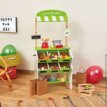 Janod Wooden Market Grocery Play Stand - 32 Accessories