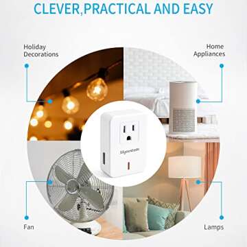 Syantek Remote Control Outlet Wireless Light Switch for Household Appliances, Expandable Remote Light Switch Kit, Up to 100 ft Range, White (5 Outlets + 2 Remotes)