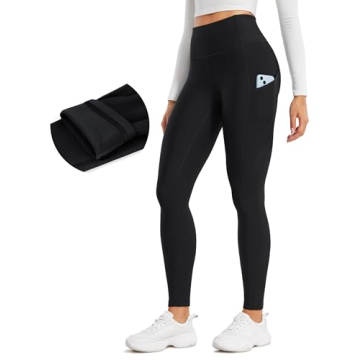 CRZ YOGA Thermal Fleece Lined Leggings – Winter High Waisted Pants with Pockets