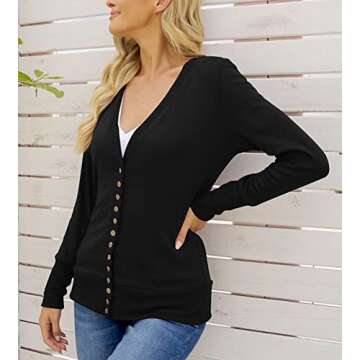 NENONA Women's Long Sleeve Lightweight Cardigans Open Front Button Down Basic Soft Outwear(Black-XL)