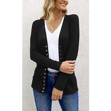 NENONA Women's Long Sleeve Lightweight Cardigans Open Front Button Down Basic Soft Outwear(Black-XL)