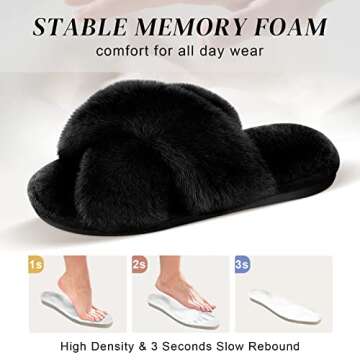 Parlovable Women's Fuzzy Slippers Comfy Cross Band House Shoes Memory Foam Open Toe Indoor Gifts for Ladies