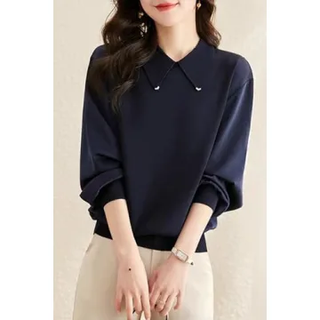 LAI MENG FIVE CATS Women's Long Sleeve Lapel Pullover Casual Sports Cute College Style Fashion Trend Tops