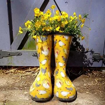 Sloggers Women's Waterproof Rain and Garden Boot with Comfort Insole, Chickens Daffodil Yellow, Size...