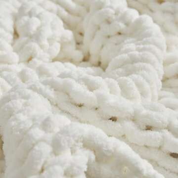 Amélie Home Chunky Knit Blanket Throw, Thick Soft Chenille Yarn Throw, Warm Handmade Rope Knot Blan...