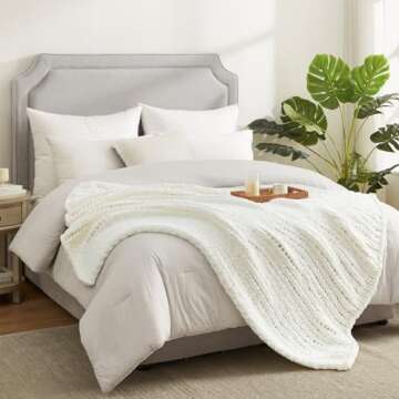 Amélie Home Chunky Knit Blanket Throw, Thick Soft Chenille Yarn Throw, Warm Handmade Rope Knot Blanket for Couch Sofa Bed, 40x50, Ivory