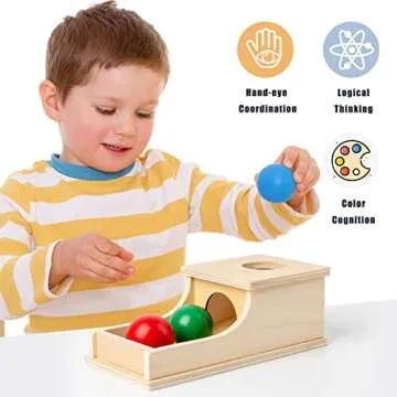 Busy edition Montessori Toys Object Permanence Box Soft Sound Wooden Baby Ball Drop Play for 6 Month 1 2 3 Year Old Toddlers Infant Early Age Toy (Red Green Blue)