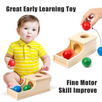 Busy edition Montessori Toys Object Permanence Box Soft Sound Wooden Baby Ball Drop Play for 6 Month 1 2 3 Year Old Toddlers Infant Early Age Toy (Red Green Blue)