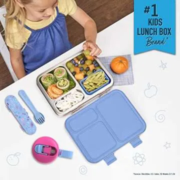 Bentgo Kids Stainless Steel Prints Leak-Resistant Lunch Box - 3-Compartment Bento Style Lunch Box wi...