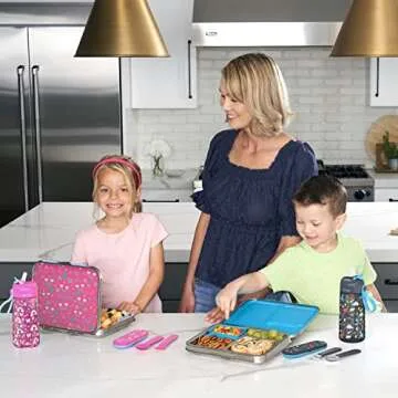 Bentgo Kids Stainless Steel Prints Leak-Resistant Lunch Box - 3-Compartment Bento Style Lunch Box with Bonus Container - Eco-Friendly, Dishwasher Safe, BPA-Free, Ages 3+ (Rainbows & Butterflies)