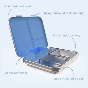 Bentgo Kids Stainless Steel Prints Leak-Resistant Lunch Box - 3-Compartment Bento Style Lunch Box with Bonus Container - Eco-Friendly, Dishwasher Safe, BPA-Free, Ages 3+ (Rainbows & Butterflies)