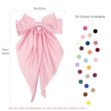 Large Hair Bows Clips for Women, Pink Silky Satin Hair Bow Hair Clips Long Tail Vintage French Hair ...