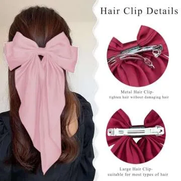Elegant Pink Silky Satin Hair Bows for Women