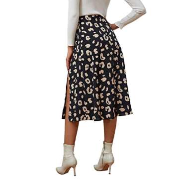 LYANER Women's Casual Boho Printed High Waist Side Split Hem Zipper Midi Skirt Black Medium