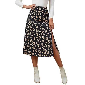 LYANER Women's Casual Boho Printed High Waist Side Split Hem Zipper Midi Skirt Black Medium