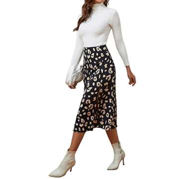 LYANER Women's Casual Boho Printed High Waist Side Split Hem Zipper Midi Skirt Black Medium