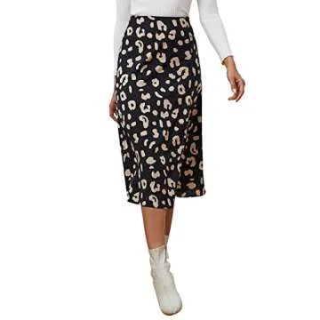 LYANER Women's Casual Boho Printed High Waist Side Split Hem Zipper Midi Skirt Black Medium