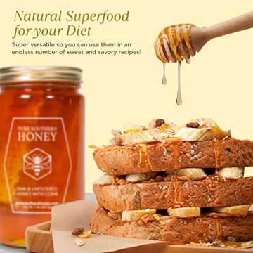 1 lb. 100% Raw & Unfiltered Gallberry Honey with Comb - American Made by Pure Southern Honey