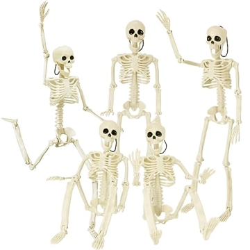 DINESIL 5 Packs Posable Halloween Skeleton - 16" Hanging Spooky Decor