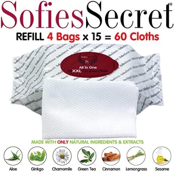 SofiesSecret PET Bath Wipes, 60XXL Refills, 12"x12" for Dogs + Cats, Infused with ONLY 100% Natural ...