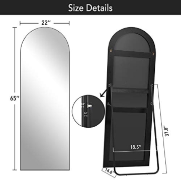 PexFix 65''x22'' Black Arched Full Length Mirror - Stylish & Versatile