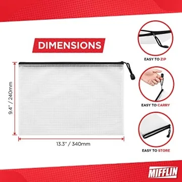 Mifflin 18pcs Waterproof Mesh Zipper Pouches for Organization