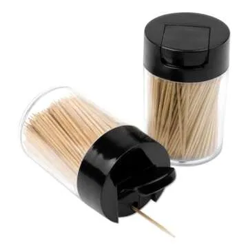 Sihuuu Toothpick Holder with 1000 Natural Bamboo Toothpicks for Teeth Cleaning Plastic Toothpick Dispensers with Pour Holes Unique Home Design Decor Black