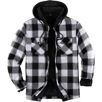 ZENTHACE Men's Sherpa Lined Full Zip Hooded Plaid Shirt Jacket for Cozy Warmth