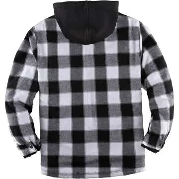 ZENTHACE Sherpa Lined Hooded Plaid Shirt Jacket
