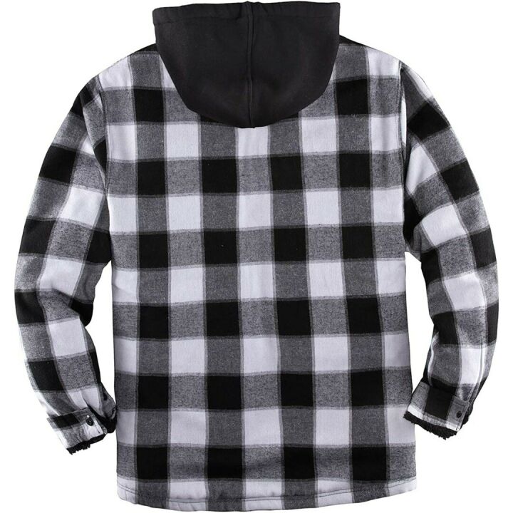ZENTHACE Sherpa Lined Hooded Plaid Shirt Jacket