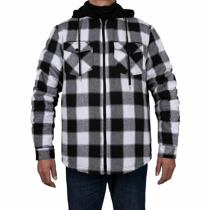 ZENTHACE Sherpa Lined Hooded Plaid Shirt Jacket