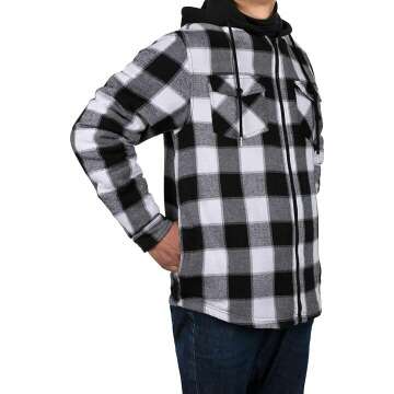 ZENTHACE Sherpa Lined Hooded Plaid Shirt Jacket