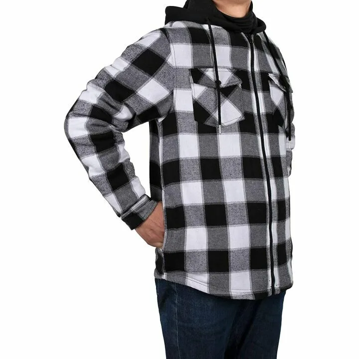 ZENTHACE Sherpa Lined Hooded Plaid Shirt Jacket