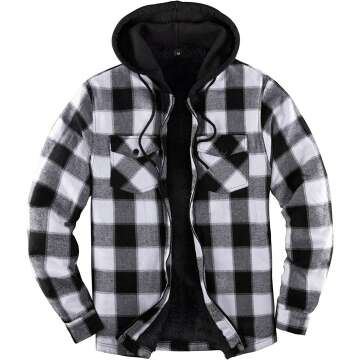 ZENTHACE Sherpa Lined Hooded Plaid Shirt Jacket